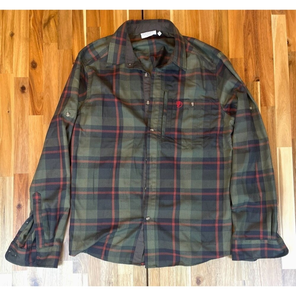 Fjallraven Men’s Fjallglim Shirt Green Red Plaid Flannel M